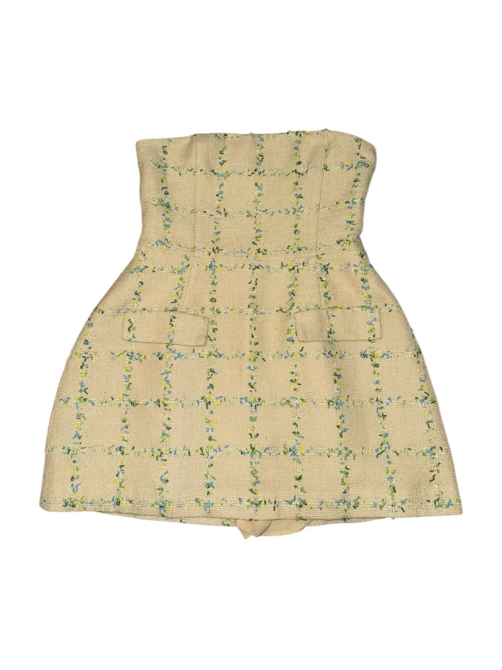 Amanda Uprichard Bethany Tweed Strapless Skort Romper Size L Cream Plaid